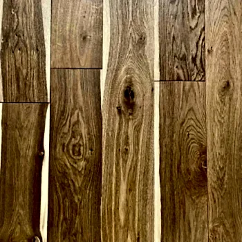 Smoked rustic oak engineered wood flooring showing textured brushed grain and rich wood tones