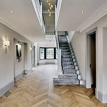 Chevron Prime Unfinished Oak Flooring – Luxury Installed Chevron Layout