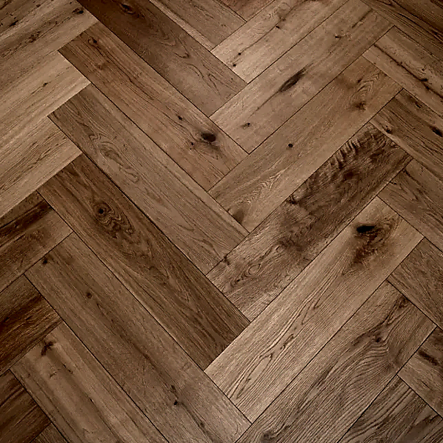 Natural Oak Herringbone Brushed & Matt Lacquered Flooring 125 x 3/14 x 600mm