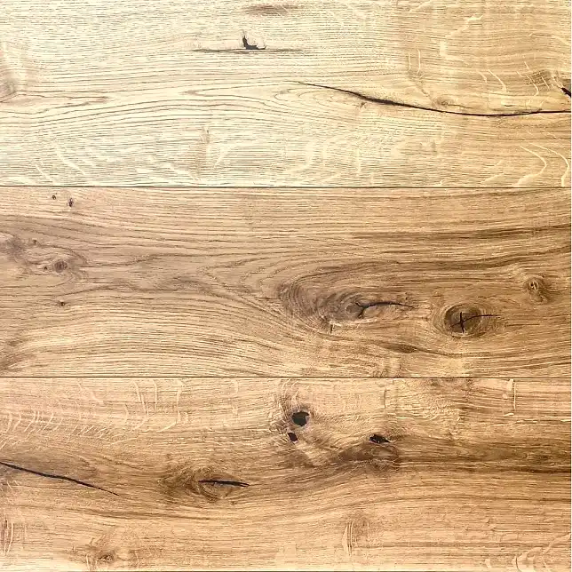 Angled view of Rustic Oak brushed and oiled flooring with natural rustic knots and warm oak tones