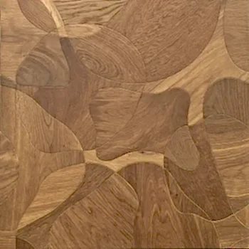 Front-facing close detail of Picasso Artisan Smoked Oak Bespoke Geometric Parquet highlighting smoked tones and fine craftsmanship