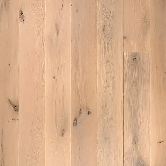 Close-up of Eco Range Cashmere Lacquered Oak engineered wood flooring showing smooth lacquered surface and fine grain