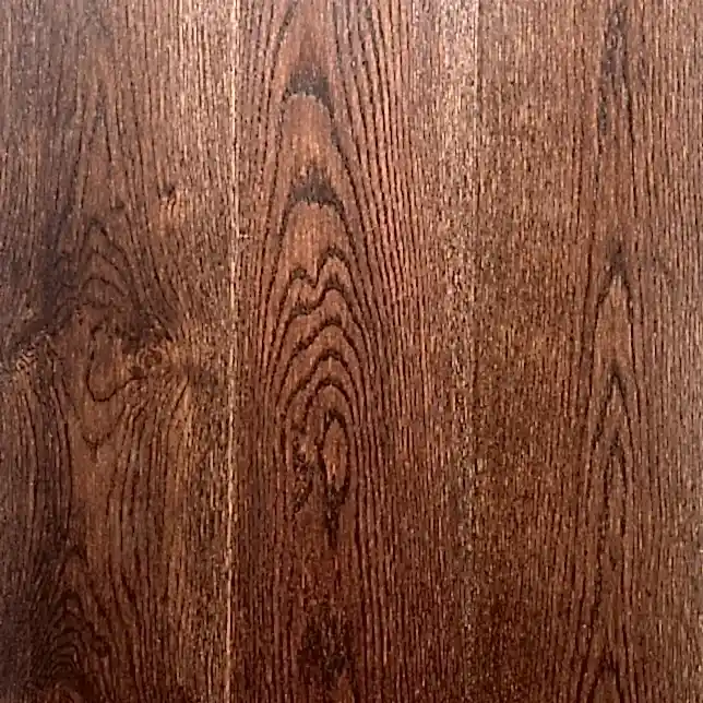 Close-up view of Walnut Oak Flooring Brushed & Lacquered 180 x 14 x 1900mm planks